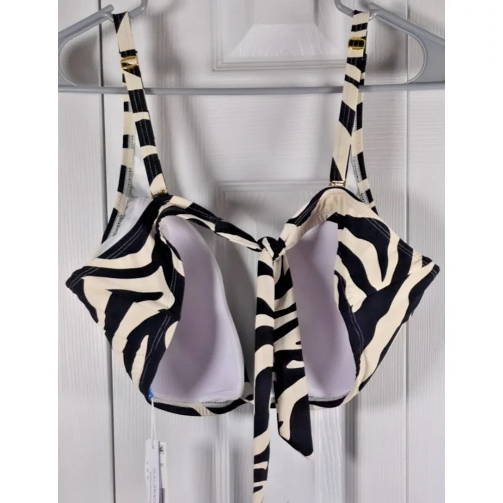 BLEU Rod Beattie El Morocco V-Wire D-Cup Bikini Top 38DD Black White Zebra Print